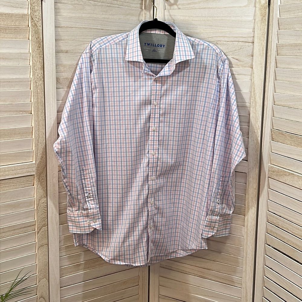 Twillory Worker Performance Plaid Button Down Dress Shirt L 17 32-33